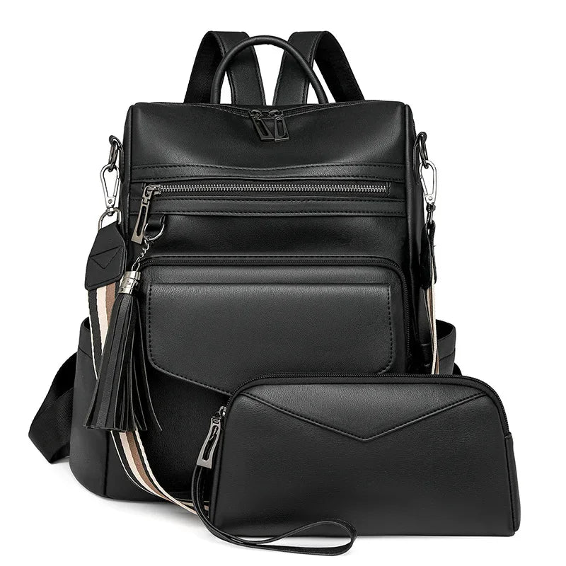 Backpack for Women Large Womens Backpack Leather Travel Fashion Purse Designer Ladies Shoulder Bags with Tassel Two-toned Brown Your Shop Mania