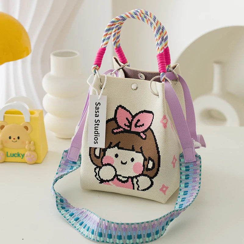 Korean Sle Knitted Tote Bag Large Capaci Portable Handbag Commuter Buet Bag Cute Floral Pattern Women's Handbag Your Shop Mania