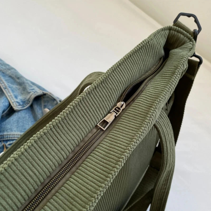 Fashionable Striped Velvet Handbag Simple Style Corduroy Shoulder Bag Solid Color Large Capacity Commuting Women's Tote Bag Your Shop Mania