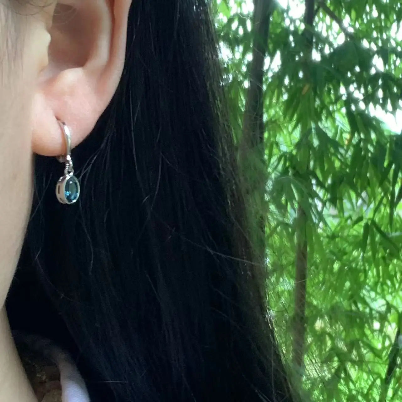 Vintage Natural Blue Topaz Hoop Earrings Simple Classic Round Circle Gemstone Jewelry Handmade 14K GOLD exclusive Your Shop Mania
