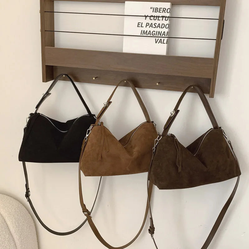 New Fashion Simple Fall Winter Spacious Boston Tote Bag Soft Matte Suede Design Women's Large Capacity Portable Hand Strap Bag Your Shop Mania