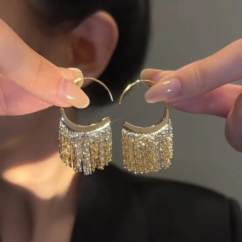 New Version 925 Silver Dense Snake Bone Tassel Earrings Women's Simple Golden Silver Color Earrings Party Jewelry Beautiful Gift Your Shop Mania