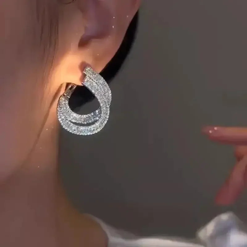 Unique Double Layer Earrings for Women Zircon C-shaped New Fashion Personality Cool Girls Party Accessories Jewellery Women Your Shop Mania