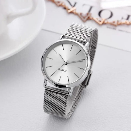 Fashion Sliver Women's Watches Luxury Metal Analog Quartz Wristwatch Mesh Belt Simple Elegant Ladies Watch Clock Reloj De Mujer Your Shop Mania
