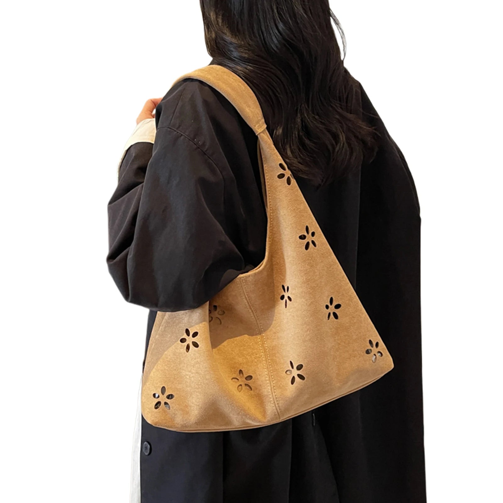 Faux Suede Tote Bag for Women Large Capacity Slouchy Shoulder Bags Faux Suede Casual Tote Bags for Travel School College Work Your Shop Mania