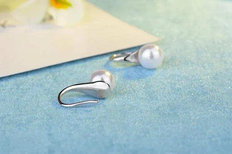 Pure 925 Sterling Silver Earrings Drop Women Round Charms Pearl Hook Dangle Drop Wedding Cute Gift Your Shop Mania