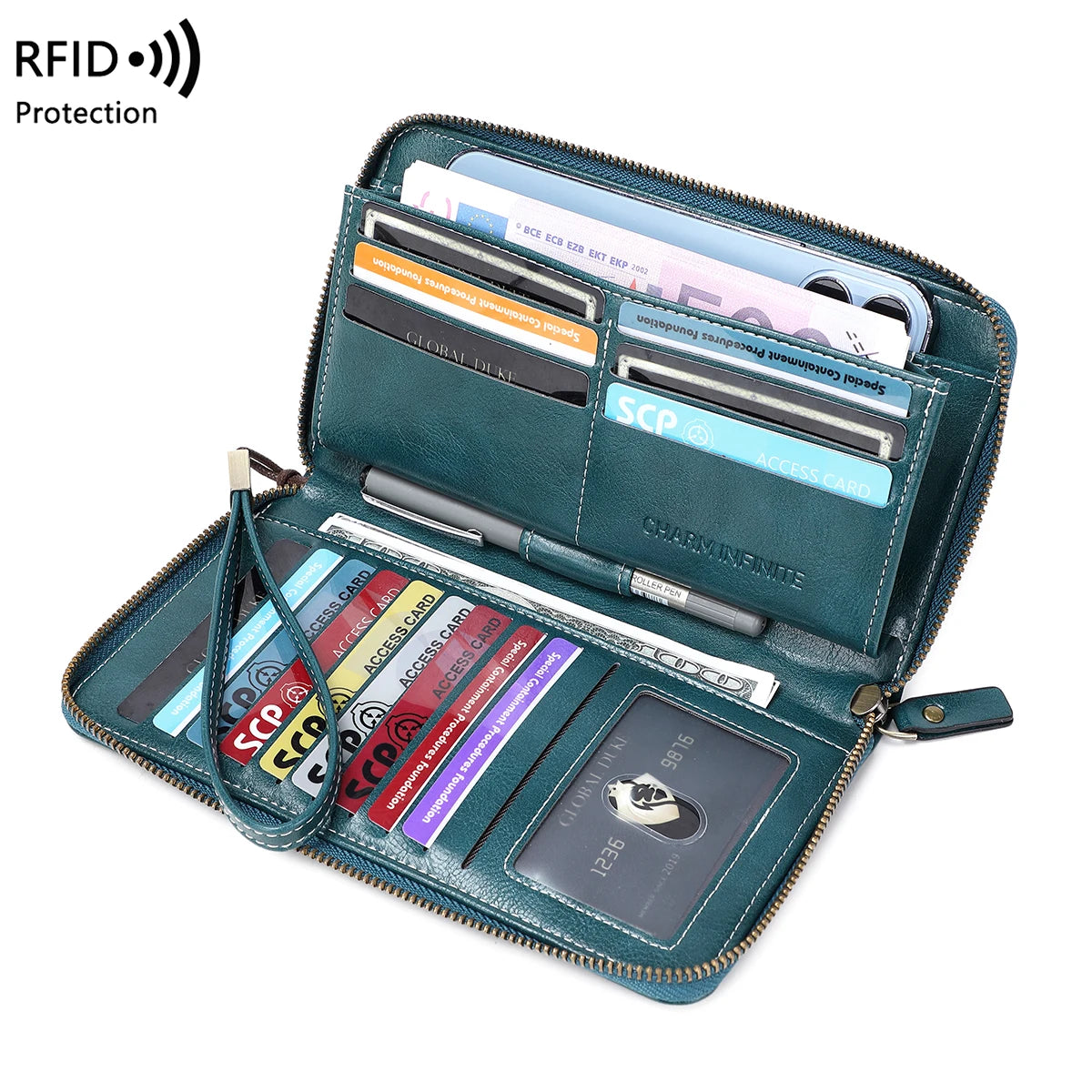 RFID Anti-Theft Brush Wallet for Women, Multi Slot, Vintage, Large Capacity, Multi-functional, Stylish Clutch with Wrist Strap Your Shop Mania