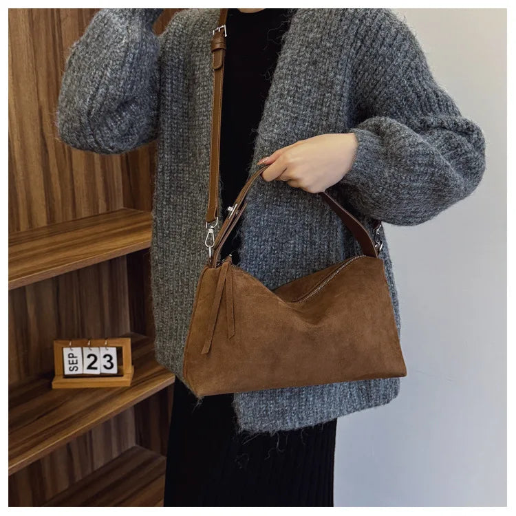 New Fashion Simple Fall Winter Spacious Boston Tote Bag Soft Matte Suede Design Women's Large Capacity Portable Hand Strap Bag Your Shop Mania