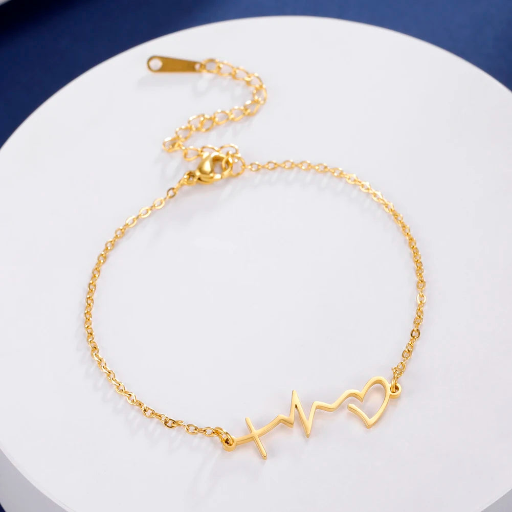 Heartbeat Cardiogram Pendant Anklet Women Stainless Steel Silver Color Foot Chain Boho Summer Accessories Beach Jewelry Your Shop Mania