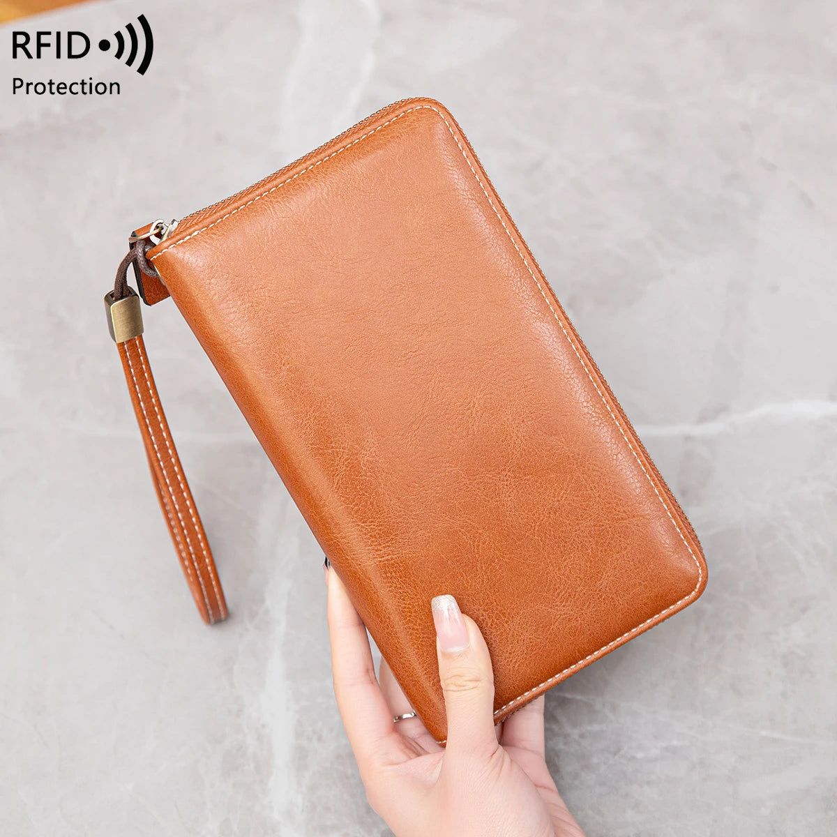 RFID Anti-Theft Brush Wallet for Women, Multi Slot, Vintage, Large Capacity, Multi-functional, Stylish Clutch with Wrist Strap Your Shop Mania