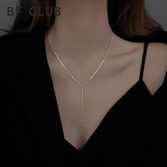 Silver color Sparkling Tassel Chain Choker Necklace For Women Ball Chain Fine Jewelry Wedding Party Birthday Gift Your Shop Mania