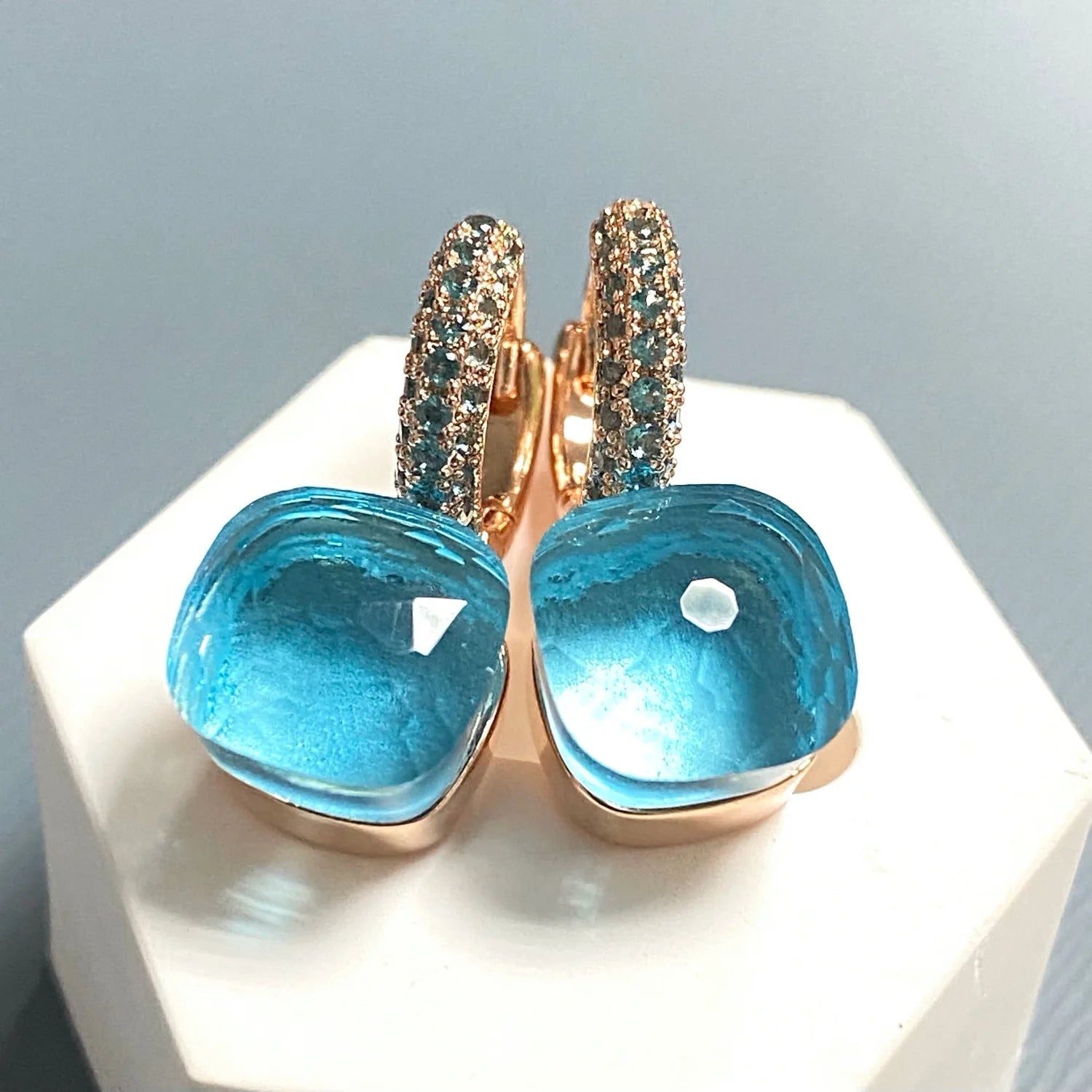 10.6mm Nudo Earrings Inlay Blue Topaz Zircon 30Colors Crystal Earrings Rose Gold Plated  Jewelry For Women Your Shop Mania