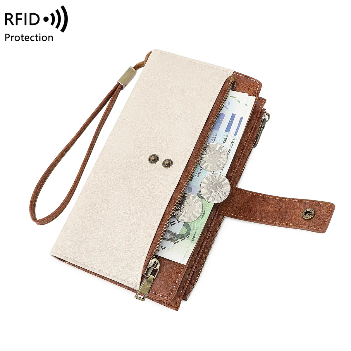 Vintage Style RFID Blocking Wallet Three-Fold Long Clutch Purse Multi-Card Slots for Daily Commute Business Casual Your Shop Mania