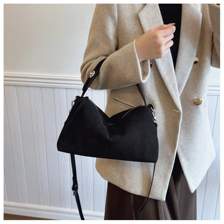 New Fashion Simple Fall Winter Spacious Boston Tote Bag Soft Matte Suede Design Women's Large Capacity Portable Hand Strap Bag Your Shop Mania
