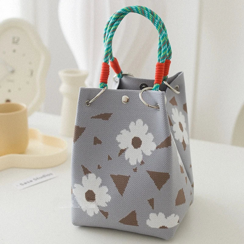 Korean Sle Knitted Tote Bag Large Capaci Portable Handbag Commuter Buet Bag Cute Floral Pattern Women's Handbag Your Shop Mania