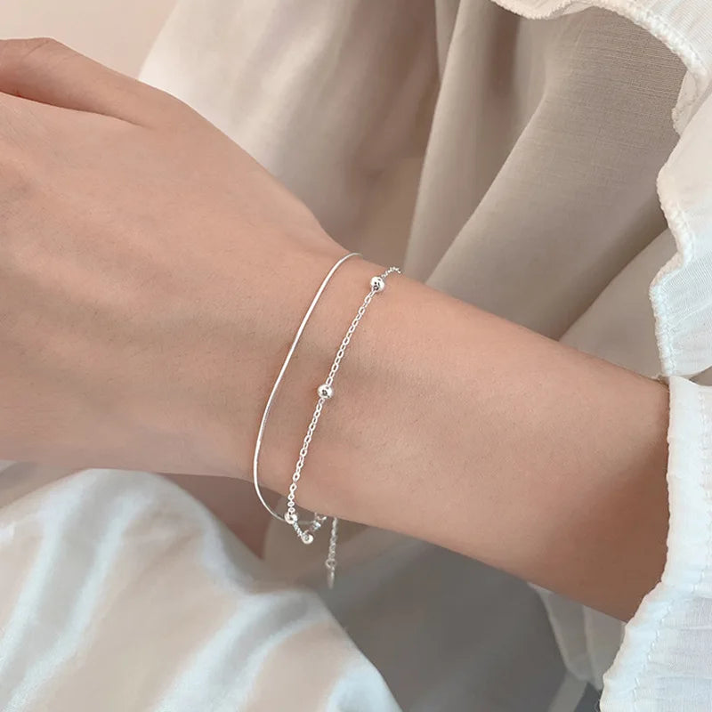 Double layered bracelet for women simple small round bead bracelet student snake bone chain Fashion bracelet jewelry Your Shop Mania