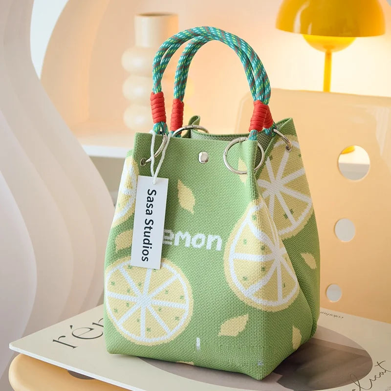 Korean Sle Knitted Tote Bag Large Capaci Portable Handbag Commuter Buet Bag Cute Floral Pattern Women's Handbag Your Shop Mania