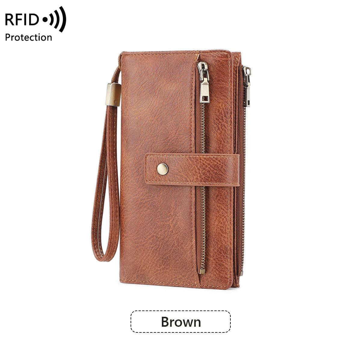 Vintage Style RFID Blocking Wallet Three-Fold Long Clutch Purse Multi-Card Slots for Daily Commute Business Casual Your Shop Mania