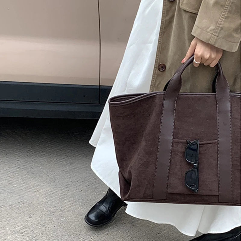 Vintage Suede Large Capacity Handbag Simple All-match Fashion Tote Bags Design Casual Top Handle Shoulder Bag For Women Your Shop Mania