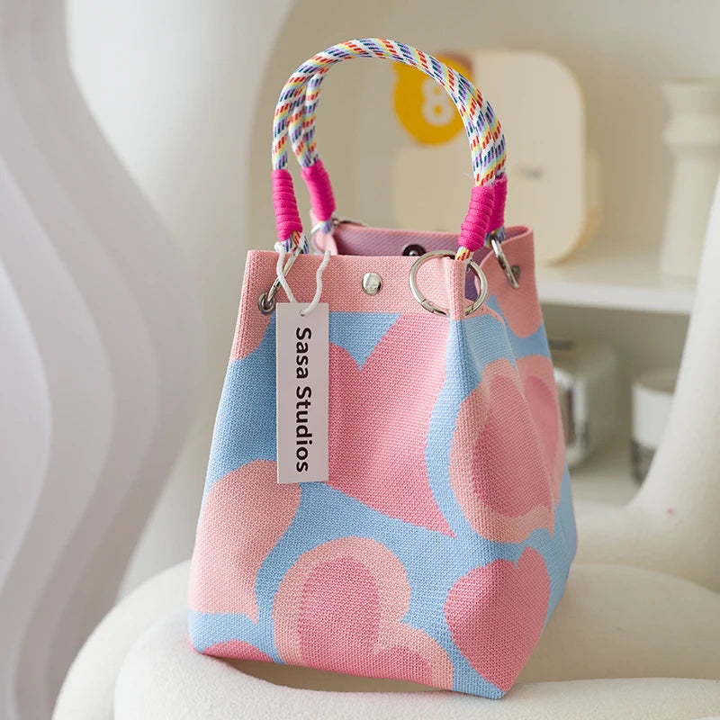 Korean Sle Knitted Tote Bag Large Capaci Portable Handbag Commuter Buet Bag Cute Floral Pattern Women's Handbag Your Shop Mania