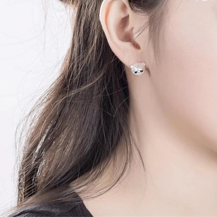New Arrival Sweet Cat 925 Sterling Silver Jewelry Temperament Birthday Gift Exquisite Animal Crystal Stud Earrings E163 Your Shop Mania
