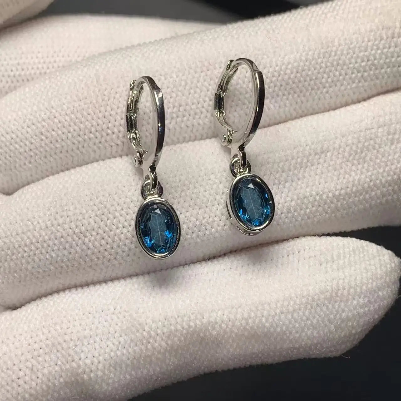 Vintage Natural Blue Topaz Hoop Earrings Simple Classic Round Circle Gemstone Jewelry Handmade 14K GOLD exclusive Your Shop Mania