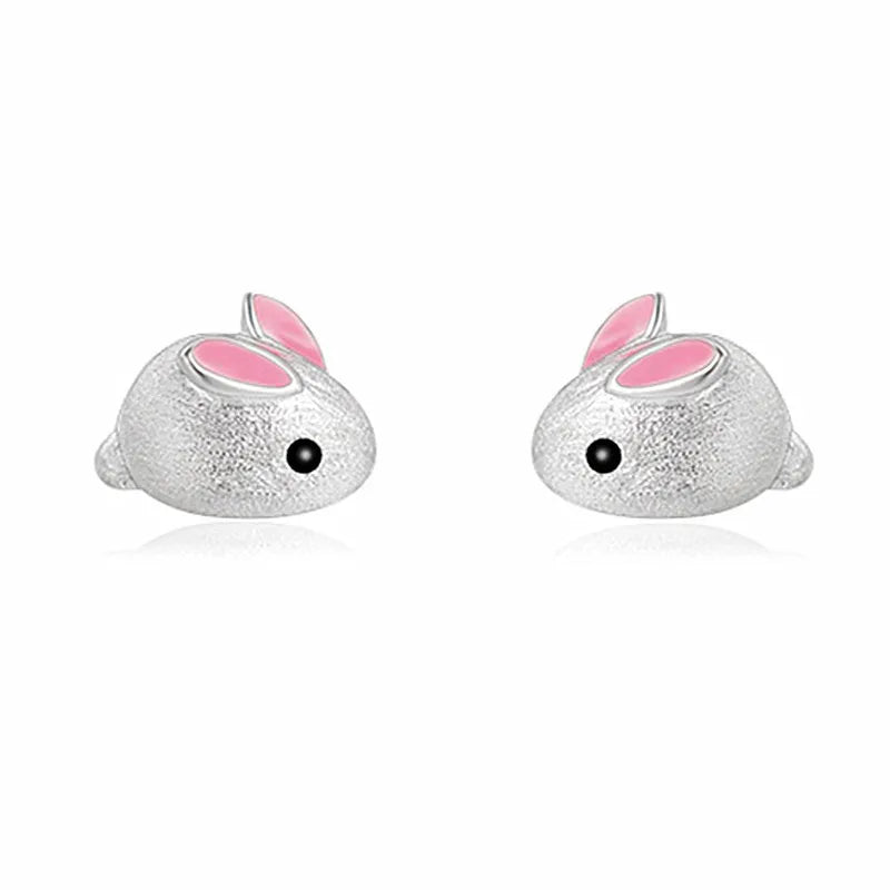 Silver & Pink Rabbit Earrings