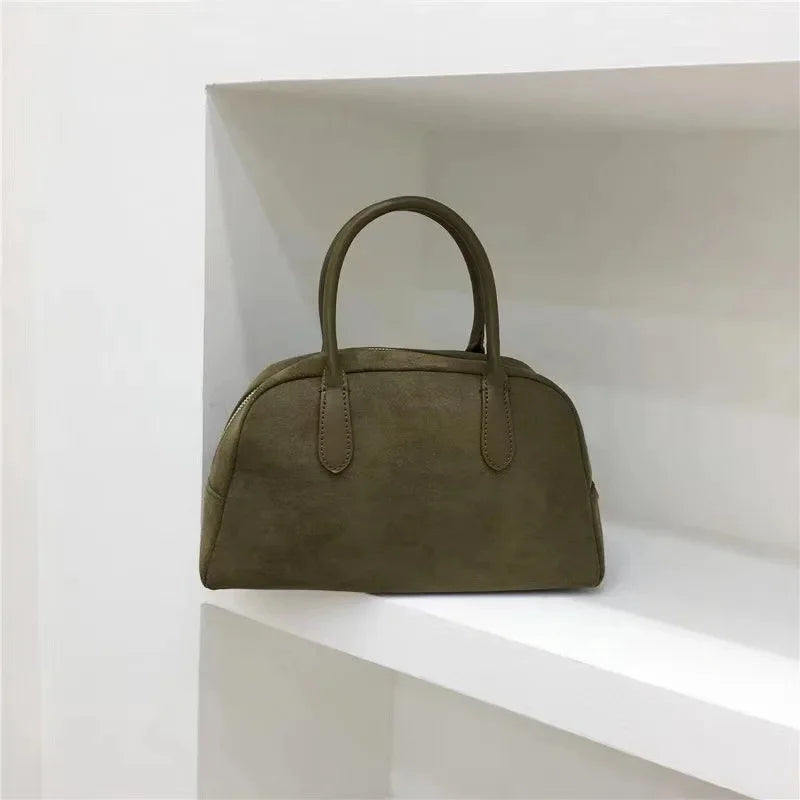 Autumn Winter 2023 New Korean Small Batch Suede Boston Retro Handbag Women's Bowling Bag Handheld Bag Female Style Handbag Your Shop Mania