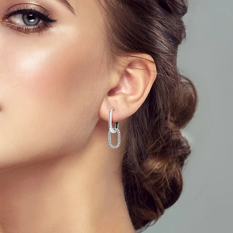 925 Sterling Silver Simple U-shaped Stone Inlaid Earrings Ladies' Festival&Wedding&Banquet Jewelry Your Shop Mania