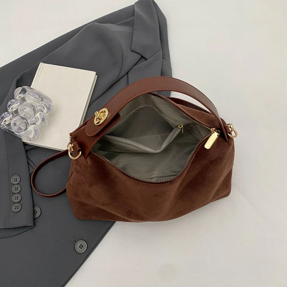 Fashion Autumn Winter Big Boston Tote Soft Matte Suede Cow Leather Women's Handbag Shoulder Crossbody Bag For Women Grey Brown Your Shop Mania