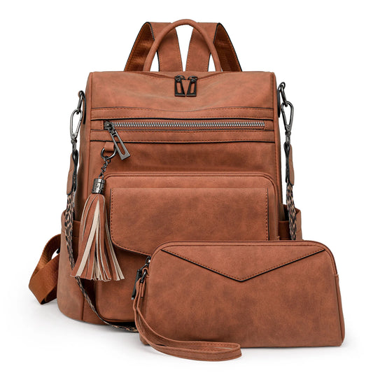 Backpack for Women Large Womens Backpack Leather Travel Fashion Purse Designer Ladies Shoulder Bags with Tassel Two-toned Brown Your Shop Mania
