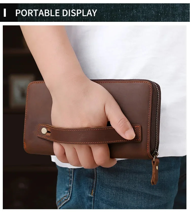 Upgraded Large Capacity Genuine Leather Men's Handbag Integrated Cigarette Phone Wallet Soft Texture Famous Horse Skin Clutch Your Shop Mania