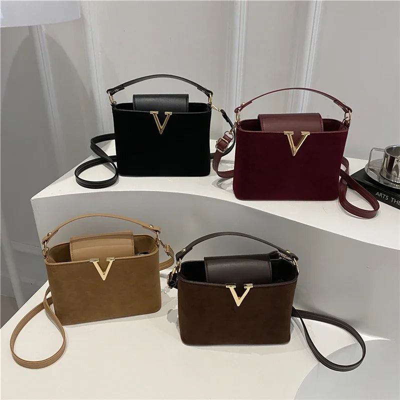 Fashionable Mini Suede Women's Bag, Faux Suede Tote Bag, Hardware Lock Buckle Decoration Handbag Purse Shoulder Cross Body Bags Your Shop Mania
