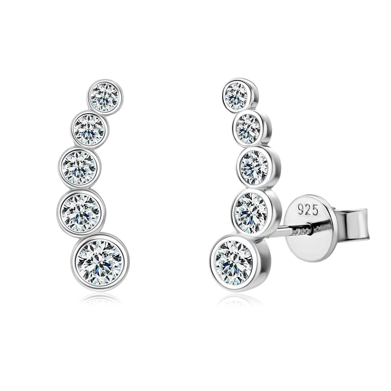 All Round Moissanite Earrings for Women 0.43ctw Climber Earrings Studs 925 Silver Certified Original Engagement Jewelry Your Shop Mania