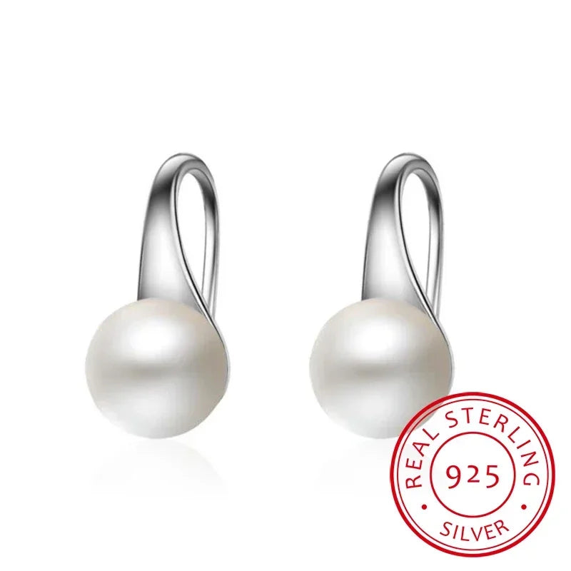 Pure 925 Sterling Silver Earrings Drop Women Round Charms Pearl Hook Dangle Drop Wedding Cute Gift Your Shop Mania
