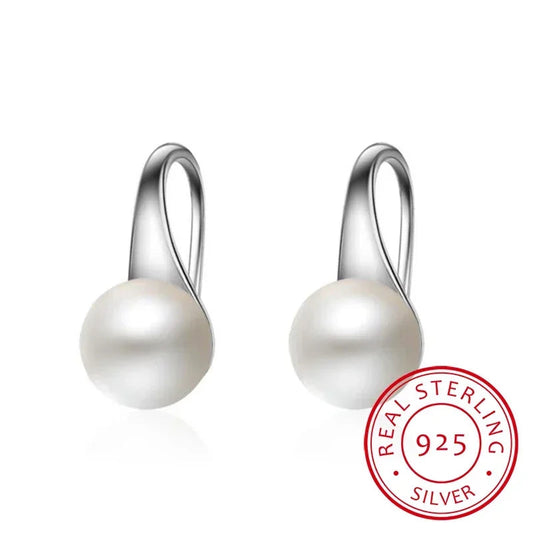 Pure 925 Sterling Silver Earrings Drop Women Round Charms Pearl Hook Dangle Drop Wedding Cute Gift Your Shop Mania