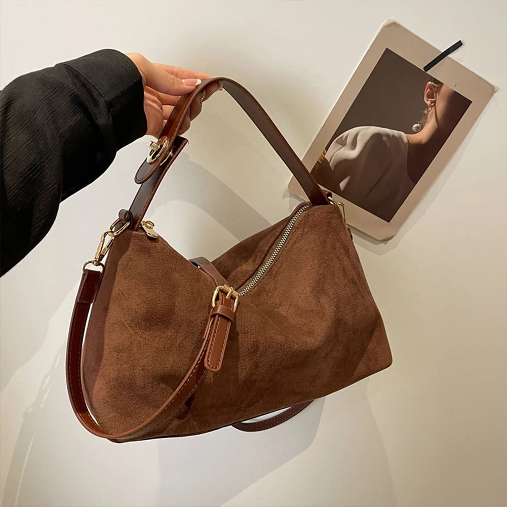 Fashion Autumn Winter Big Boston Tote Soft Matte Suede Cow Leather Women's Handbag Shoulder Crossbody Bag For Women Grey Brown Your Shop Mania