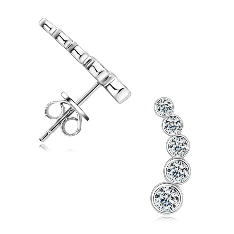 All Round Moissanite Earrings for Women 0.43ctw Climber Earrings Studs 925 Silver Certified Original Engagement Jewelry Your Shop Mania