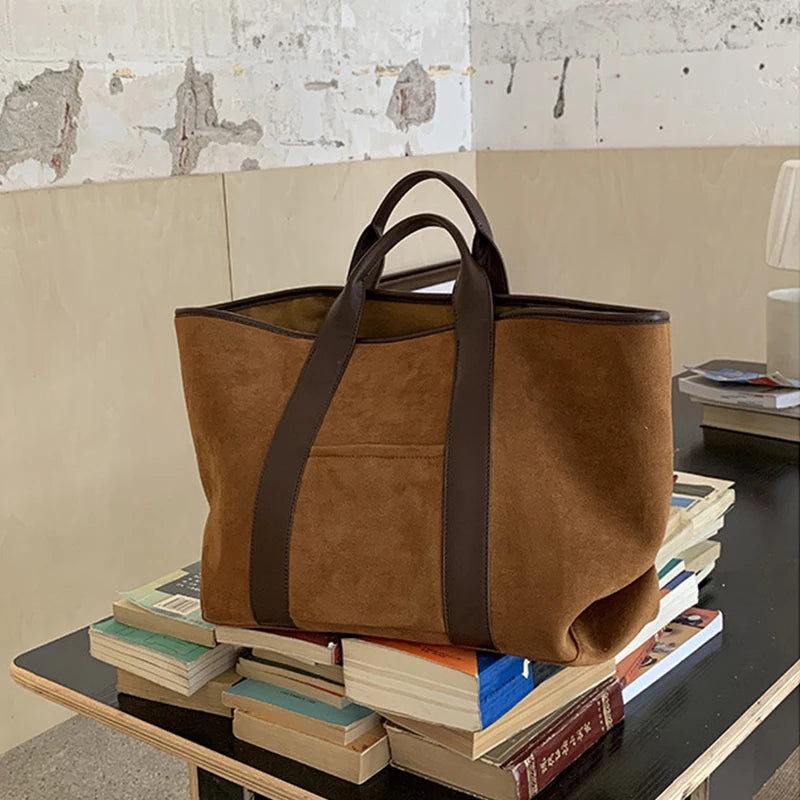 Vintage Suede Large Capacity Handbag Simple All-match Fashion Tote Bags Design Casual Top Handle Shoulder Bag For Women Your Shop Mania