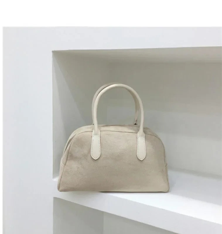 Autumn Winter 2023 New Korean Small Batch Suede Boston Retro Handbag Women's Bowling Bag Handheld Bag Female Style Handbag Your Shop Mania