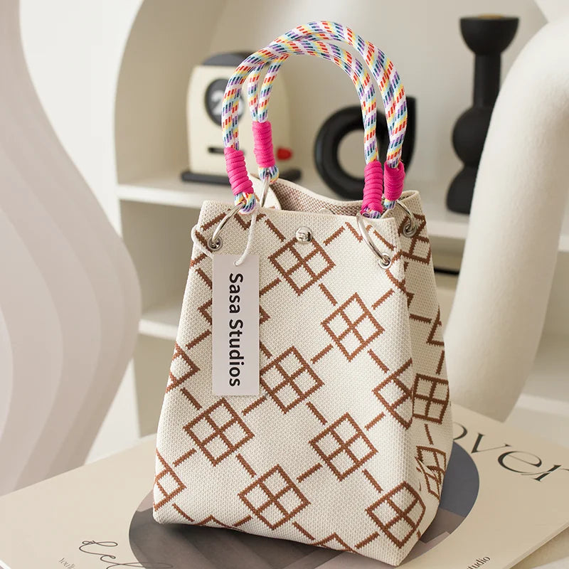 Korean Sle Knitted Tote Bag Large Capaci Portable Handbag Commuter Buet Bag Cute Floral Pattern Women's Handbag Your Shop Mania