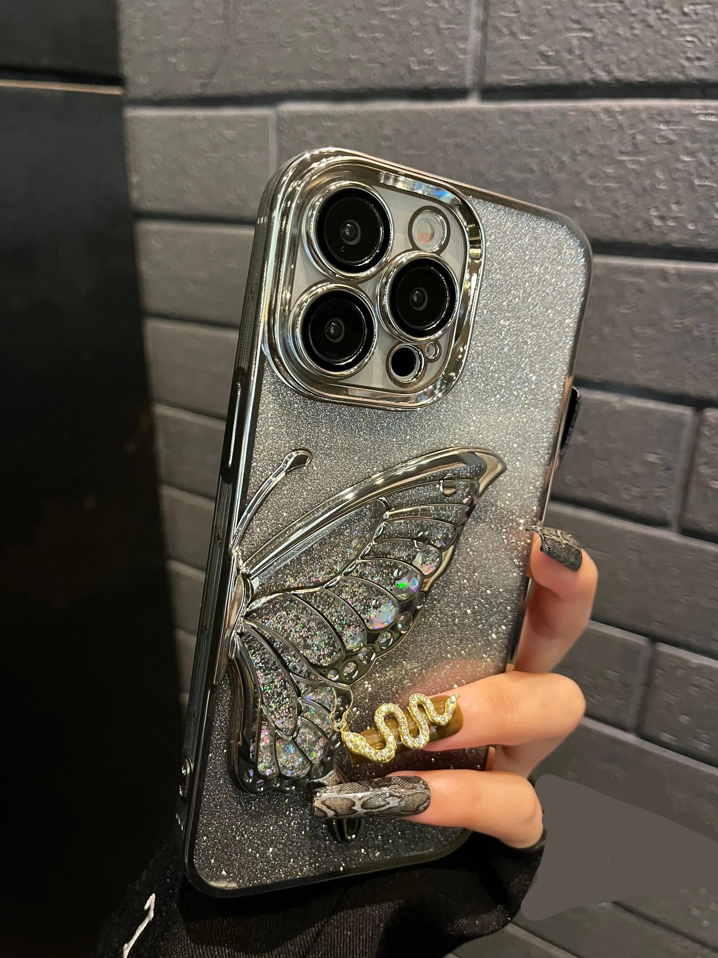 Luxury Electroplated Butterfly Glitter Phone Case For iPhone 11 12 13 14 15 16 Pro Max Fashion Shockproof Bumper Cases Cover