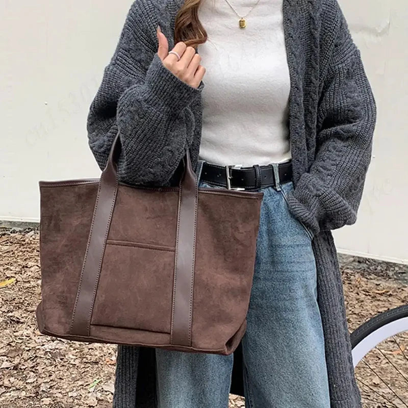 Vintage Suede Large Capacity Handbag Simple All-match Fashion Tote Bags Design Casual Top Handle Shoulder Bag For Women Your Shop Mania