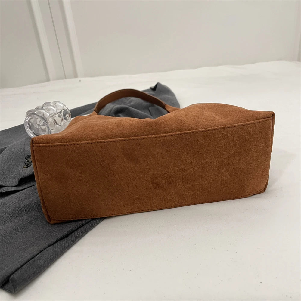MOODS Casual Shoulder Tote Bag Set For Women 2-IN-1 Suede Pure Color Large Capacity Shopper Tote 2024 Winter New Handbags Female Your Shop Mania