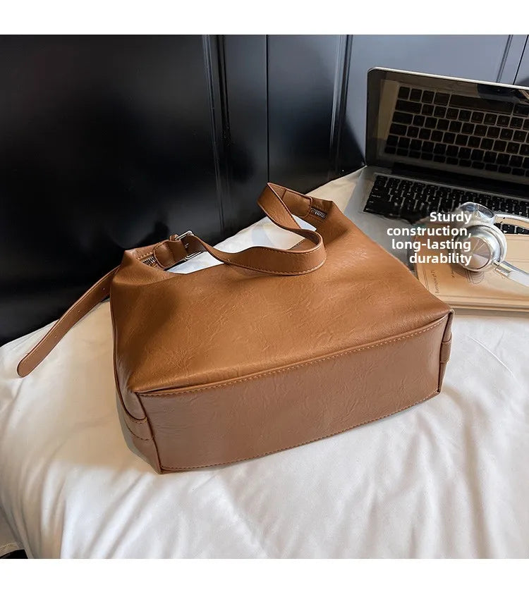 Fall New Large Capaci Pure Color Soft Leather Tote Bag Women's Versatile Single oulder Underarm Bag for Commuting And o... Your Shop Mania