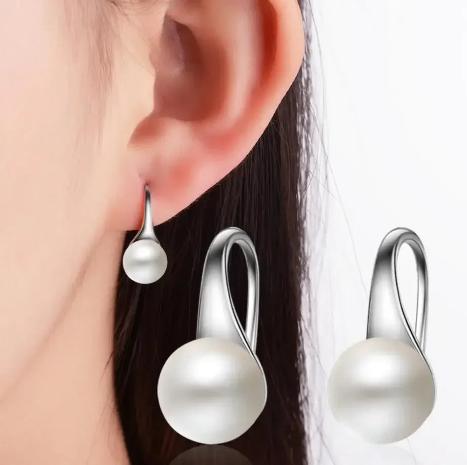 Pure 925 Sterling Silver Earrings Drop Women Round Charms Pearl Hook Dangle Drop Wedding Cute Gift Your Shop Mania