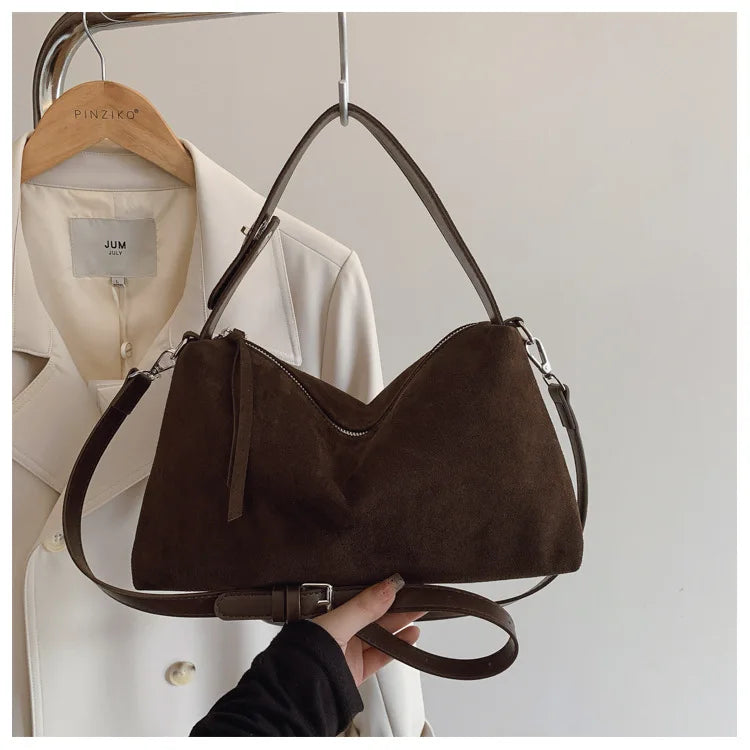 New Fashion Simple Fall Winter Spacious Boston Tote Bag Soft Matte Suede Design Women's Large Capacity Portable Hand Strap Bag Your Shop Mania