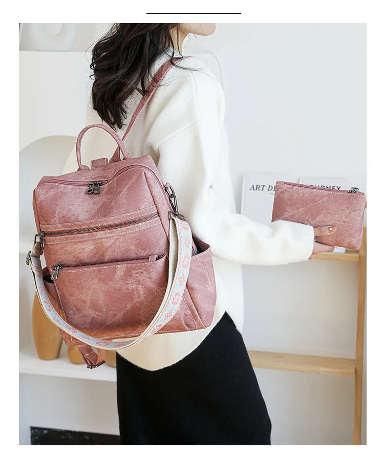 Lightweight Girls Retro Backpack Fashion Multipurpose Women's Backpack Large Capacity Leisure Travel Dual-purpose Shoulder Bag Your Shop Mania
