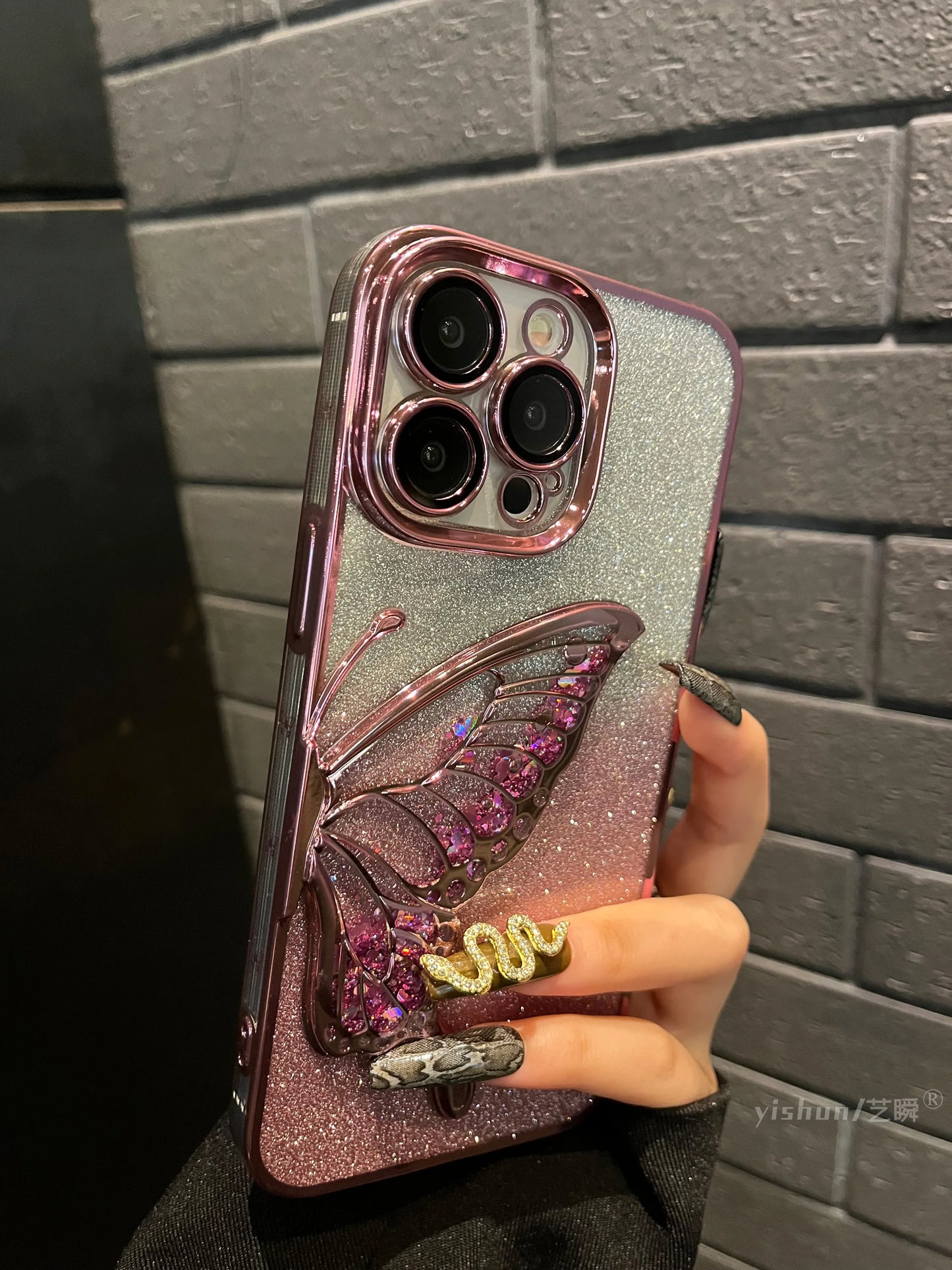 Luxury Electroplated Butterfly Glitter Phone Case For iPhone 11 12 13 14 15 16 Pro Max Fashion Shockproof Bumper Cases Cover