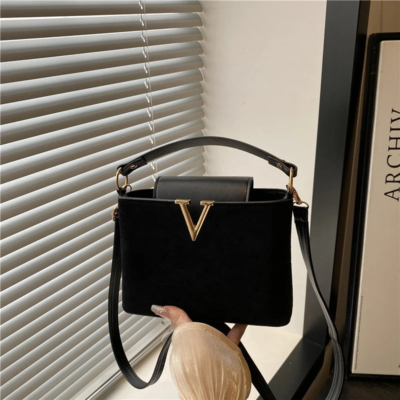 Fashionable Mini Suede Women's Bag, Faux Suede Tote Bag, Hardware Lock Buckle Decoration Handbag Purse Shoulder Cross Body Bags Your Shop Mania